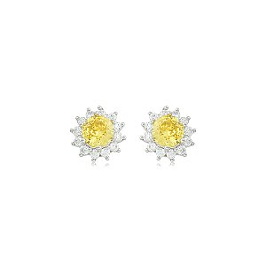 Brinco de base cravejado de zircônia cristal e yellow banho em ródio branco