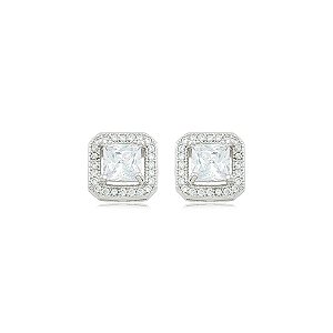 Brinco de base quadrado cravejado de zircônia cristal banho em ródio branco