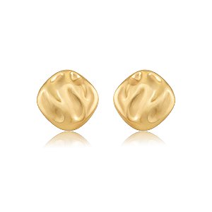 Brinco dourado acetinado liso banho em ouro 18k