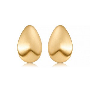 Brinco dourado acetinado liso banho em ouro 18k