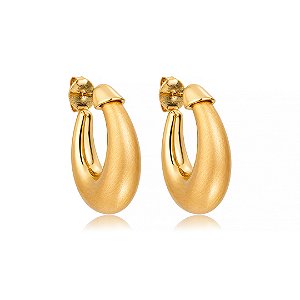 Brinco de argola acetinado liso banho em ouro 18k