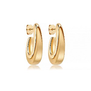 Brinco de argola acetinado liso banho em ouro 18k