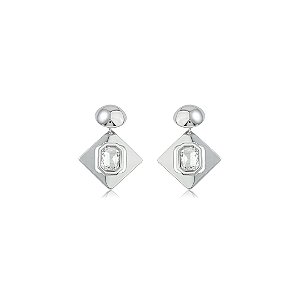 Brinco com zircônia cristal banho em ródio branco