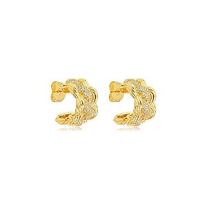 Brinco de argola cravejado de zircônia cristal banho em ouro 18k