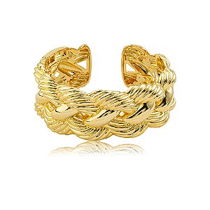 Bracelete dourado liso trançado banho em ouro 18k