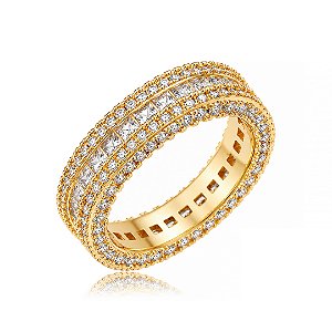 Anel dourado cravejado de zircônia cristal banho em ouro 18k