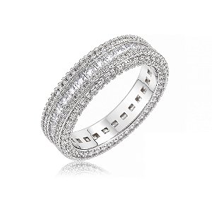 Anel cravejado de zircônia cristal banho em ródio branco