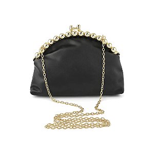 Bolsa em corino preta com alça dourada
