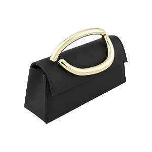 Bolsa em corino preta com detalhes dourado