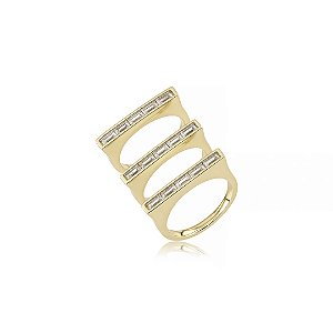 Trio de anéis cravejado de zircônia cristal banho em ouro 18k