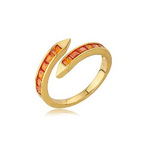 Anel cravejado de zircônia coral banho em ouro 18k