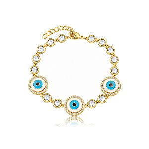Pulseira esmaltada olho grego cravejada de zircônia cristal banho ouro 18k