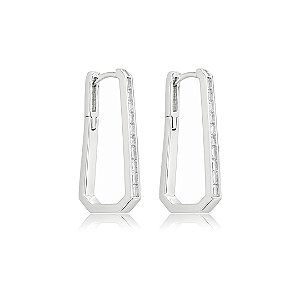 Brinco argola cravejado de zircônia cristal banho ródio branco