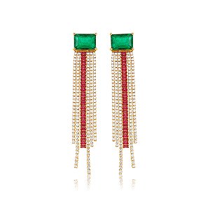Brinco de luxo cravejado de zircônia cristal com pedra fusion esmeralda banho em ouro 18k