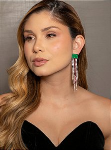 Brinco de luxo cravejado de zircônia cristal com pedra fusion esmeralda banho em ouro 18k