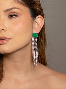 Brinco de luxo cravejado de zircônia cristal com pedra fusion esmeralda banho em ouro 18k