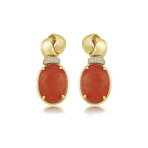 Brinco de luxo cravejado de zircônia cristal com pedra fusion coral banho em ouro 18k