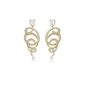 Brinco de luxo cravejado de zircônia e pedra fusion cristal banho em ouro 18k