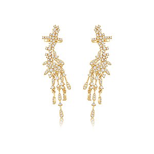 Brinco ear cuff cravejado de zircônia cristal banho de ouro 18k