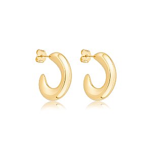 Brinco de argola dourado liso banho em ouro 18k
