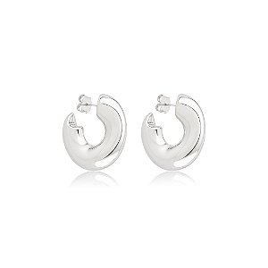 Brinco de argola orgânica lisa banho em ródio branco