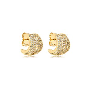 Brinco argola cravejado de zircônia cristal banho de ouro 18k