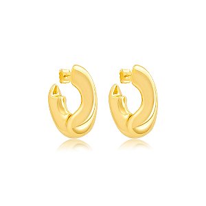 Brinco de argola orgânica lisa banho em ouro 18k