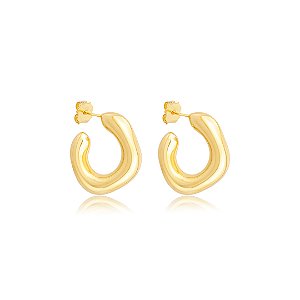 Brinco de argola dourada lisa banho em ouro 18k