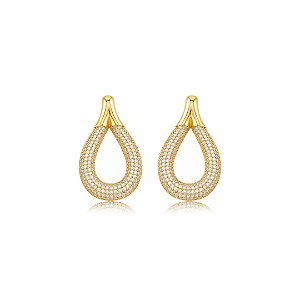 Brinco em gota cravejado de zircônia cristal banho em ouro 18k