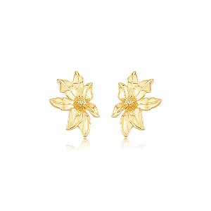 Brinco de flor dourada lisa banho em ouro 18k