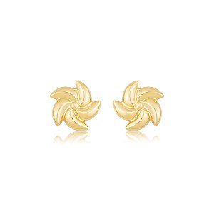 Brinco de flor dourada lisa banho em ouro 18k