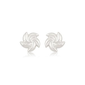 Brinco de flor lisa banho em ródio branco