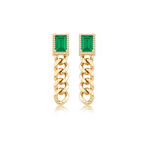 Brinco cravejado de zircônia cristal e pedra fusion esmeralda banho em ouro 18k