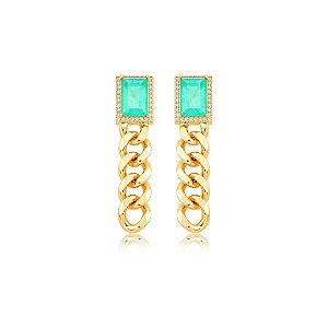 Brinco cravejado de zircônia cristal e pedra fusion turmalina banho em ouro 18k
