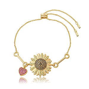 Pulseira de flor cravejada de zircônia colorida banho em ouro 18k
