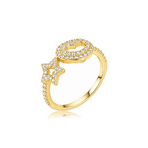 Anel cravejado de zircônia cristal banho em ouro 18k