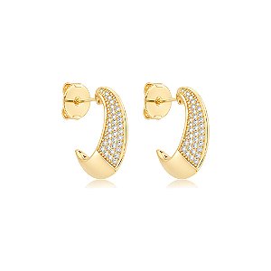 Brinco de argola liso com detalhes em zircônia cristal banho de ouro 18k