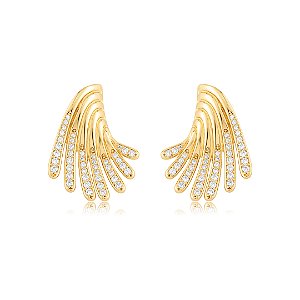 Brinco com detalhes em zircônia cristal banho de ouro 18k
