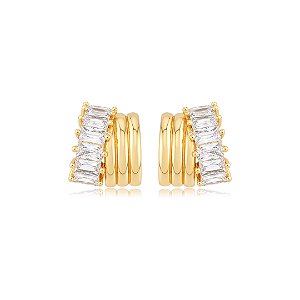 Brinco de argola com detalhe em zircônia navete cristal banho em ouro 18k