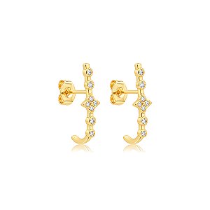 Brinco de argola cravejado de zircônia cristal banho em ouro 18k