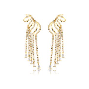 Brinco ear cuff cravejado de zircônia cristal banho em ouro 18k