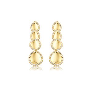 Brinco liso com detalhe cravejado de zircônia cristal banho em ouro 18k