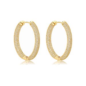 Brinco de argola cravejado de zircônia cristal banho em ouro 18k