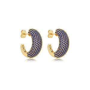 Brinco de argola cravejado de zircônia safira banho de ouro 18k