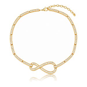 Colar dourado cravejado de zircônia cristal banho em ouro 18k