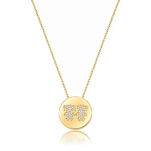 Colar com pingente cravejado de zircônia cristal banho em ouro 18k