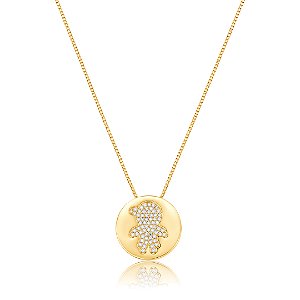 Colar com pingente cravejado de zircônia cristal banho em ouro 18k