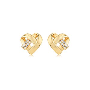 Brinco de coração cravejado de zircônia cristal banho em ouro 18k
