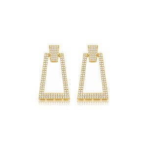 Brinco dourado cravejado de zircônia cristal banho em ouro 18k