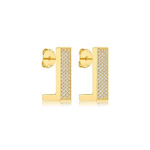 Brinco de argola cravejado de zircônia cristal banho em ouro 18k